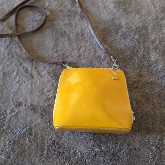 Vera Pelle Made in Italy Leather Crossbody Bag Yellow Small Purse Zip Shoulder - Picture 8 of 15